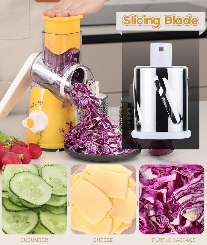 Ourokhome Rotary Cheese Grater Hand Crank, Kitchen Shredder Speed Mandolin - Image 3