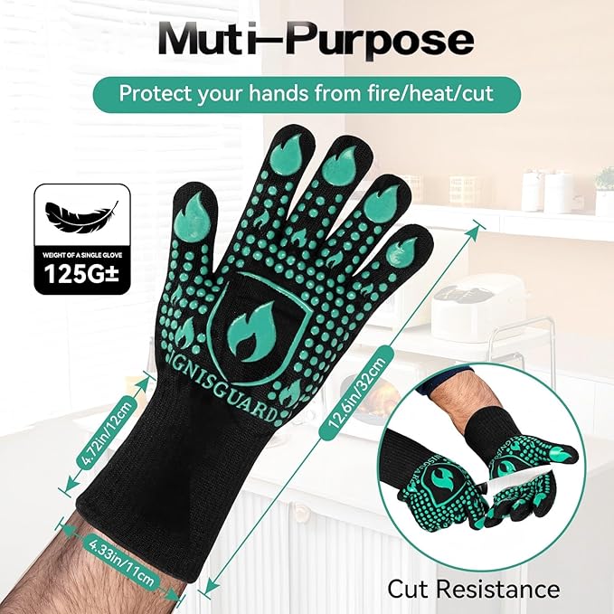 BBQ & Grill Gloves, Oven Gloves, 1472°F Silicone Oven Mitts Heat Resistant - Image 4
