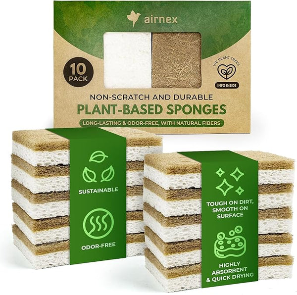 10 Pack Biodegradable Natural Kitchen Sponge by Airnex
