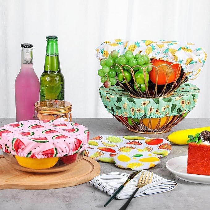 Patelai 10 Pcs Bowl Covers Reusable in 5 Size Stretch Cloth Fabric Elastic Food - Image 4