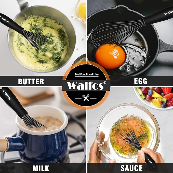 Walfos Whisk 5+7in/12cm+17cm Mini Whisk, Silicone Whisks Non Scratch Heat - Image 5