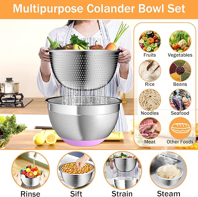 Nicdiet Mixing Bowls with Airtight Lids, Stainless Steel Mixing Bowl Set with 3 - Image 4