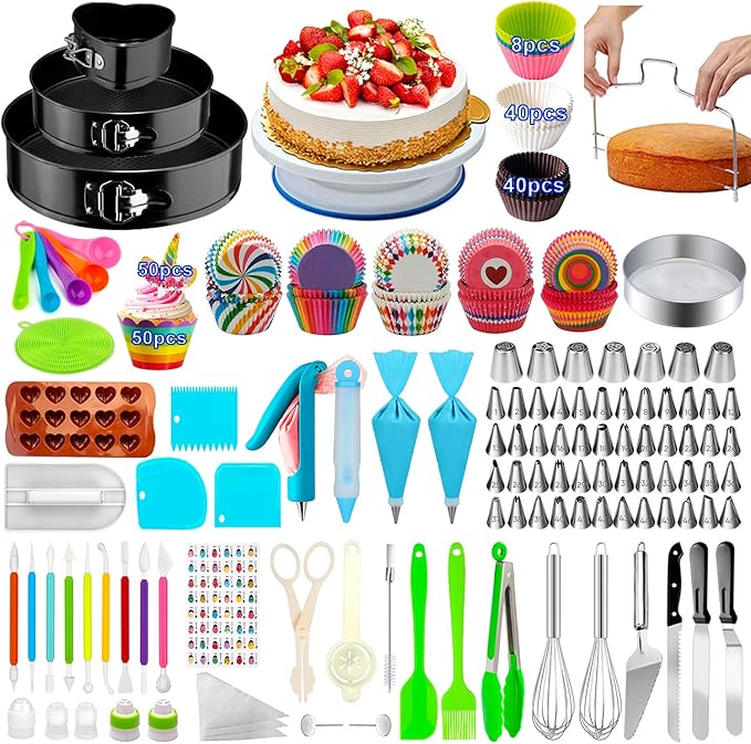 Cake Decorating Supplies, Cake Rotating Turntable, 48 Piping Icing Tips by Taiker