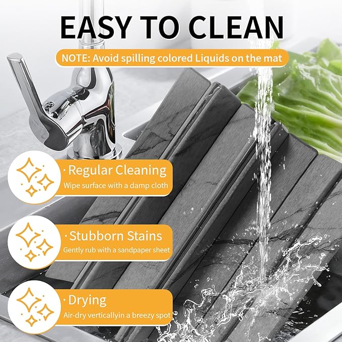 Stone Dish Drying Mat for Kitchen Counter, Foldable Water Absorbing - Image 5