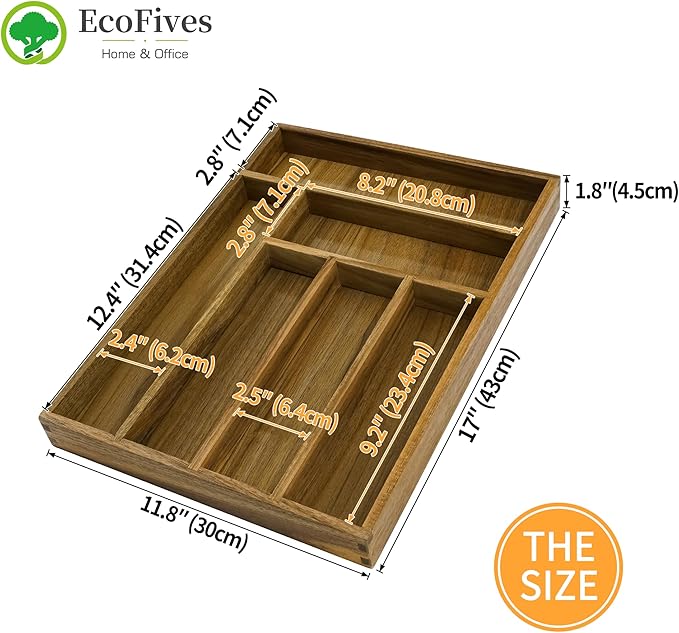 EcoFives Luxury Acacia Kitchen Drawer Organizer - Image 4