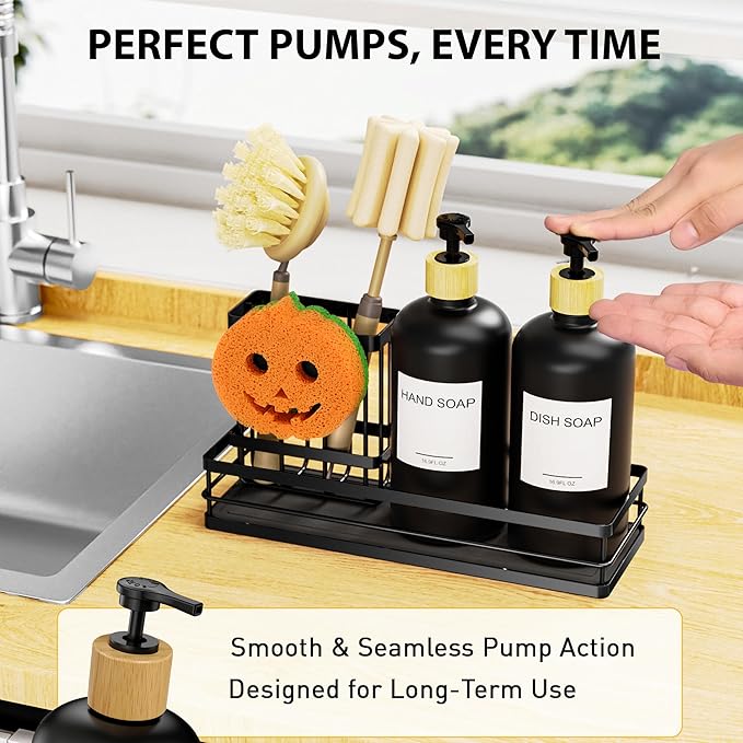 Moforoco Kitchen Dish Soap Dispenser Set, 16OZ Glass Bottle, Hand and Dish Soap - Image 5