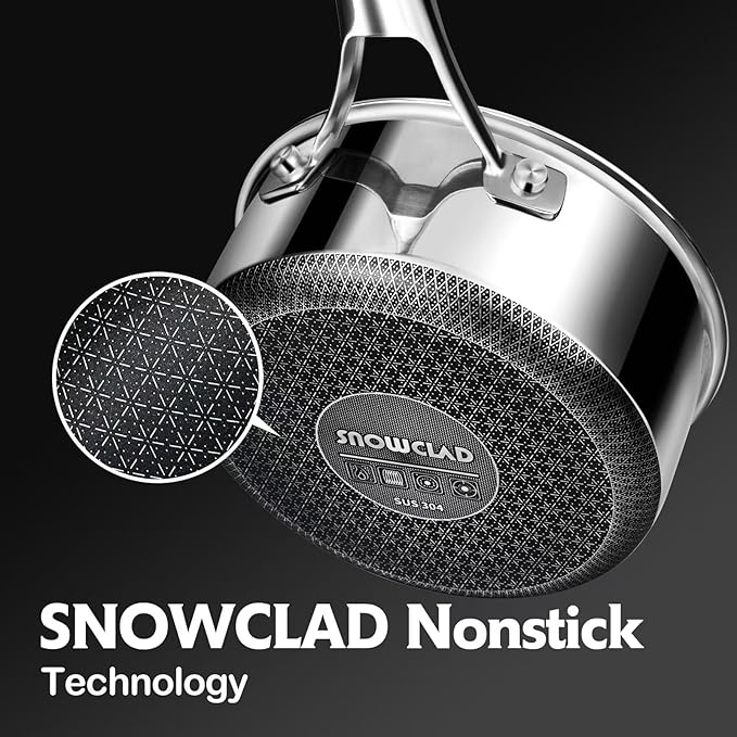 Sauce pan with lid, 2.5 Quart Hybrid Nonstick Sauce pans set, Stainless Steel - Image 4