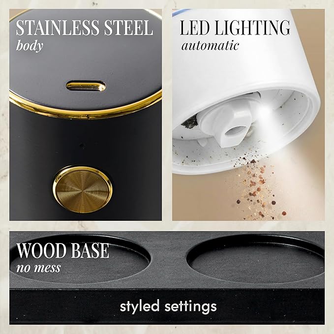 Rechargeable Electric Salt and Pepper Grinder Set – Sleek Stainless Steel White - Image 5