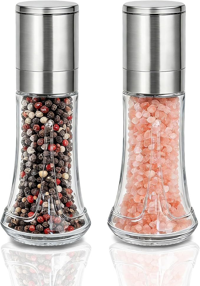 Aelga Salt and Pepper Grinder Set - 4oz Glass Manual Pepper Mill by Aelga