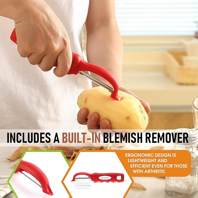 Spring Chef Professional Red Swivel Vegetable Peeler - Image 5