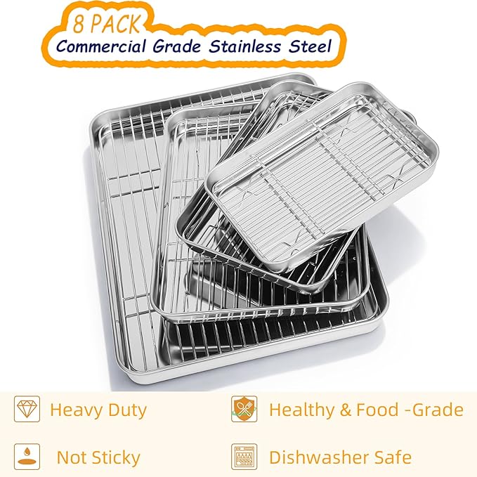 Baking Sheet Pan Set of 8, CEKEE Stainless Steel Cookie Sheets - Image 2