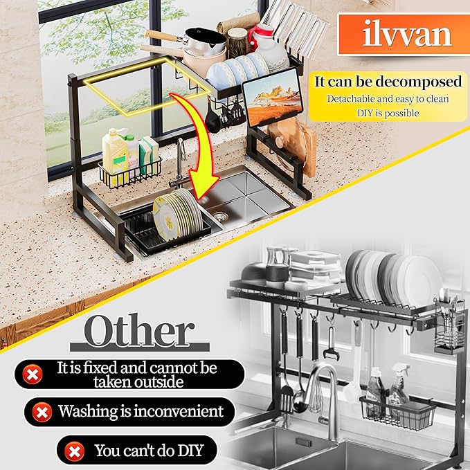 ilvvan Over Sink Dish Drying Rack Snap-On Design Large Dish Drainer Storage - Image 4