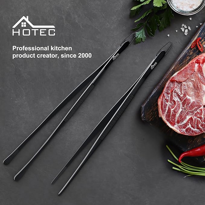 HOTEC Kitchen Tweezers Tongs Stainless Steel Professional Chef Tweezers - Image 9