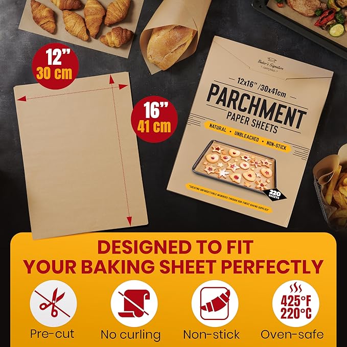 220 PCS Parchment Paper Baking Sheets, 12x16 Inches by Baker's Signature | - Image 3