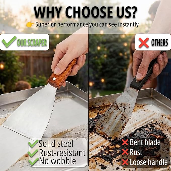 Griddle Scraper, Heavy Duty Stainless Steel Grill Scraper - Image 3