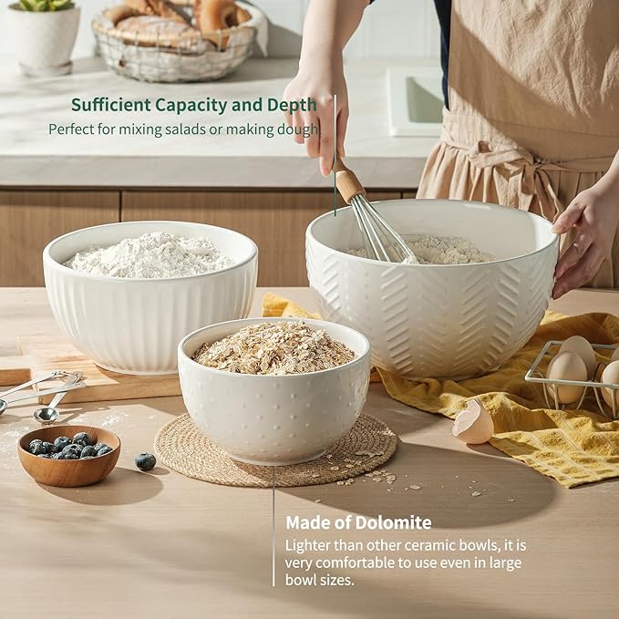 HAPPY KIT Ceramic Mixing Bowls Set, Nesting Bowls Set - Image 2
