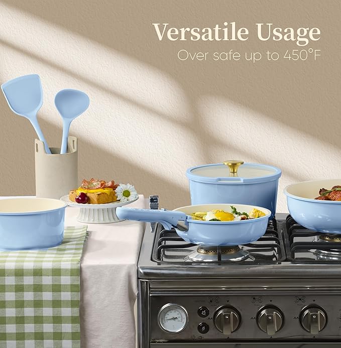 CAROTE 15Pcs Ceramic Cookware Set, Pots and Pans Set Non Stick, Kitchen Cooking - Image 7