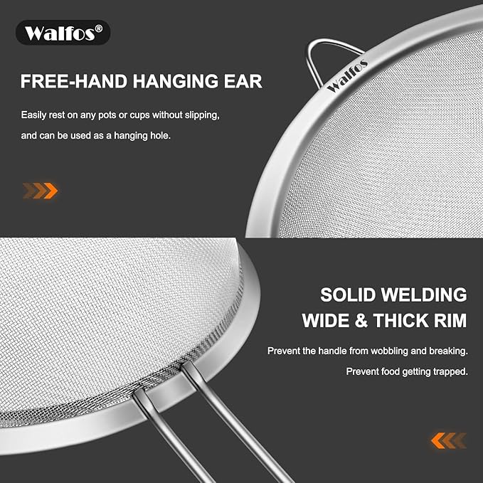 Walfos Fine Mesh Strainer 4PCS, Versatile Kitchen Strainer - Image 9