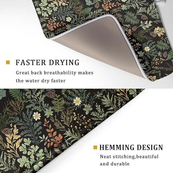 Black Green Botanical Dish Drying Mat - Image 3