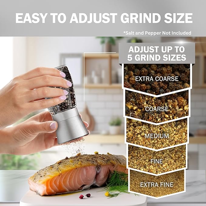 Home EC Original Stainless Steel Sea Salt and Pepper Grinder Set of 2 - Image 2