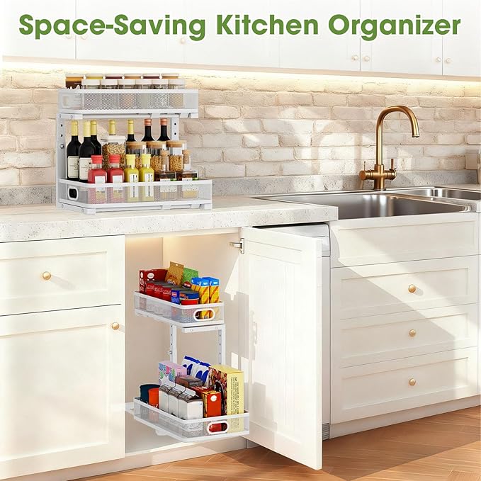 Under Sink Organizer 2-Pack, Metal 2-Tier Pull-Out Cabinet Shelf - Image 9