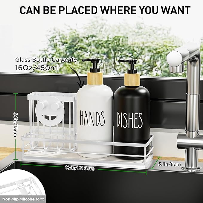 Moforoco Kitchen Dish Soap Dispenser Set, 16OZ Glass Bottle, Hand and Dish Soap - Image 5