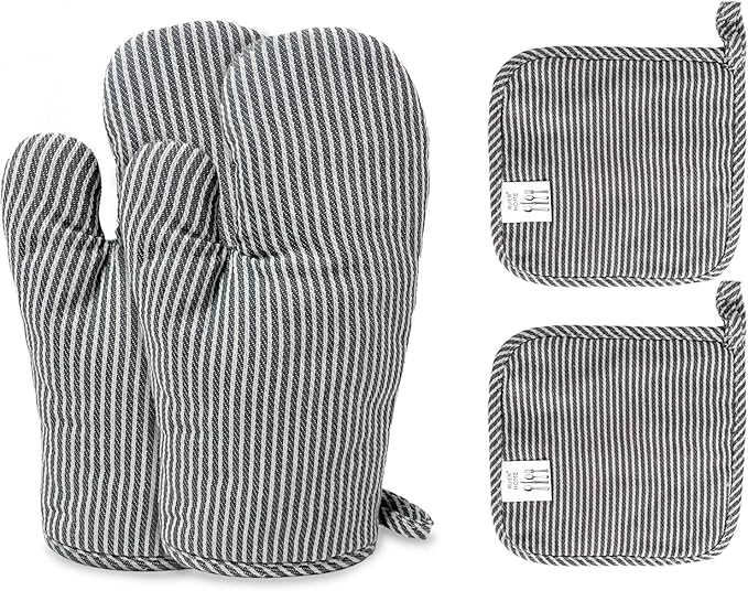 4Pcs Oven Mitts and Pot Holders, Heat Resistant Oven Mitts Set by CoekMoed