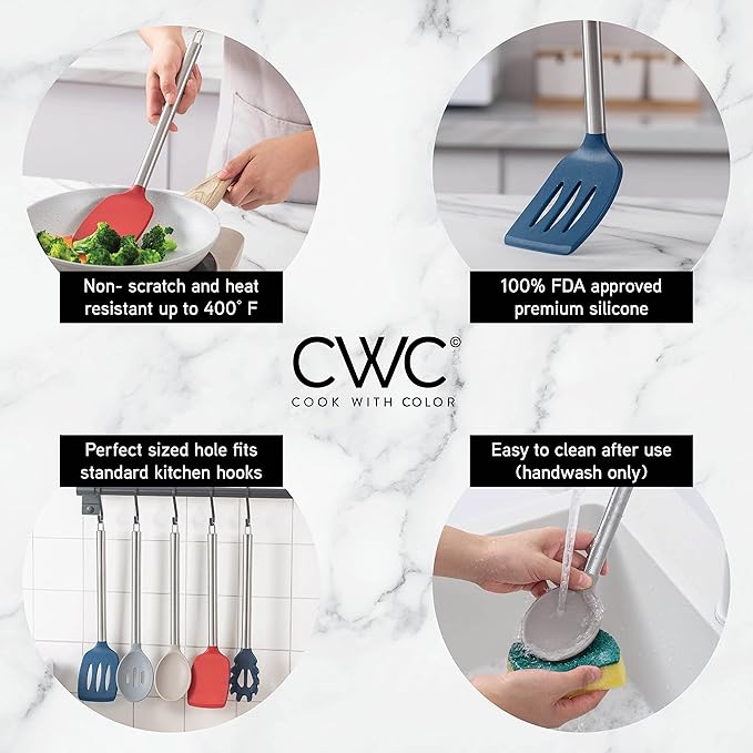 COOK WITH COLOR Silicone Cooking Utensils, Kitchen Utensil Set, Cooking Utensils - Image 3