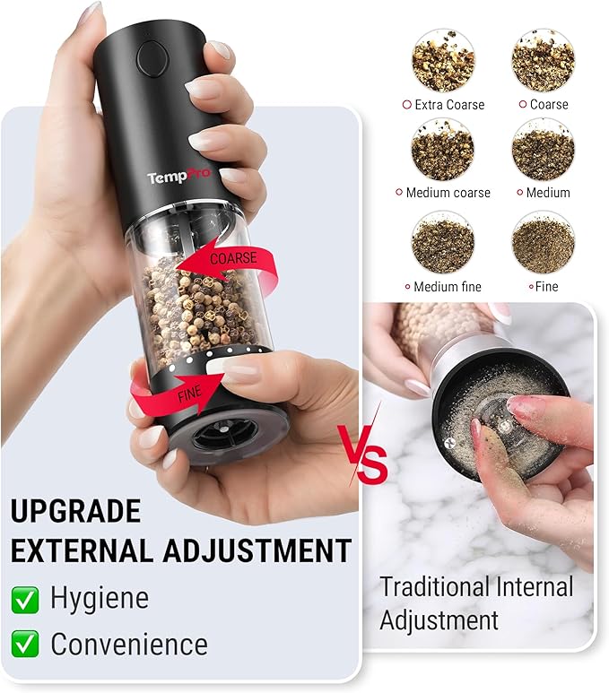 TempPro Electric Salt and Pepper Grinder Set Rechargeable, 110ml Automatic - Image 4
