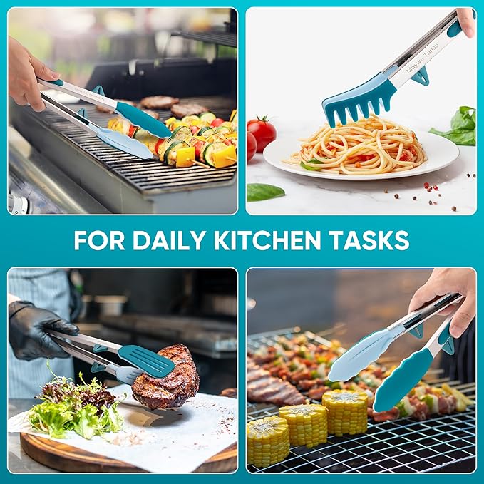 5-Pack Silicone Tongs for Cooking, Maywe Tanso 4PCS 13-Inch Kitchen Tongs - Image 5