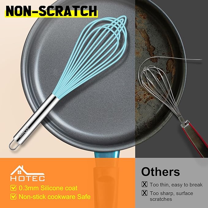 HOTEC 4 Pieces Silicone Whisks Set, Wire Balloon Whisks Egg Beater, Non-slip - Image 8