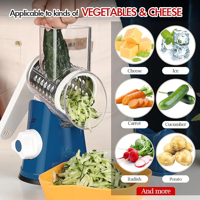 Ourokhome Rotary Cheese Grater Hand Crank, Kitchen Shredder Speed Mandolin - Image 8