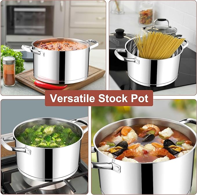 E-far Stainless Steel Stock Pot, 8 Quart Tri-ply Base Cooking Pot - Image 6