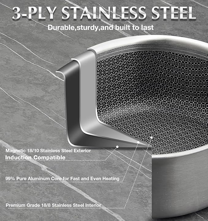 KOCH SYSTEME CS Hybrid Nonstick Stainless Steel Sauce Pan 3QT, Tri-ply - Image 3