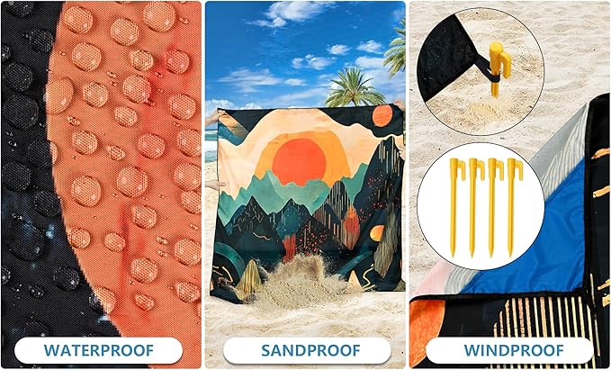 WIWIGO Beach Blanket Waterproof Sandproof Beach Mat 79" X 83"/10'x9'for 2-8 - Image 3