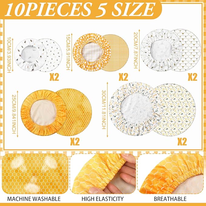 Patelai 10 Pcs Bowl Covers Reusable in 5 Size Stretch Cloth Fabric Elastic Food - Image 3