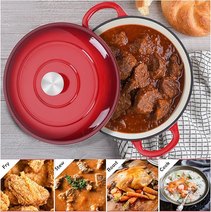 TeamFar Enameled Cast Iron Dutch Oven, 6 Quart Pot - Image 7