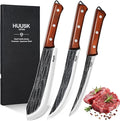Huusk Butcher Knife Set for Meat Cutting, Hand-forged Kitchen Knive Set by HuuskKnife