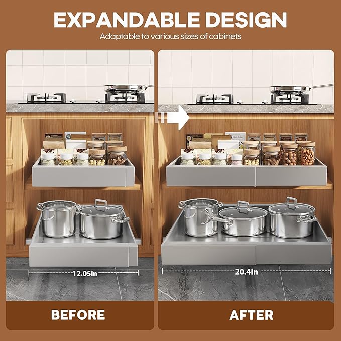 Seinloes 4Pack Expandable Pull Out Cabinet Organizer 21" Deep - Image 3