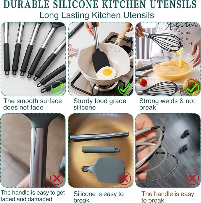 Stainless Steel Kitchen Cooking Utensil Set, Umite Chef 15 pcs Cooking Utensils - Image 3
