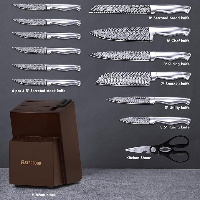 Knife Set, Astercook 15 Pieces Kitchen Knife Set - Image 3