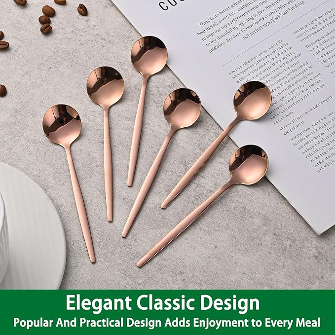 5.1Inch Stainless Steel Coffee & Tea Spoons Set, Rose Gold Teaspoon, Small - Image 6