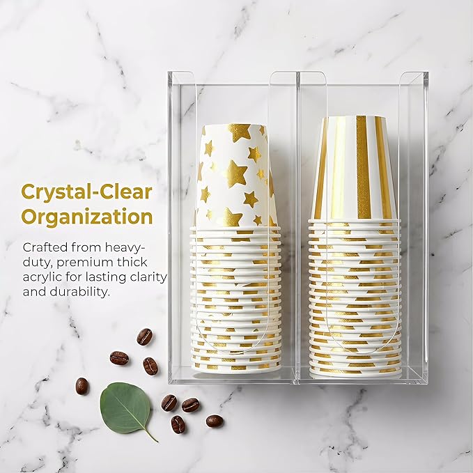 Acrylic Coffee Cup and Lid Storage Organizer Holder, 2 Compartments Disposable - Image 6