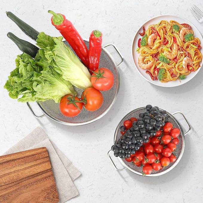 2PCS Colander for Kitchen, 3QT and 5QT, Stainless Steel Colander Strainer - Image 5