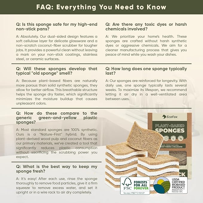 Plant-Based Kitchen Sponges | USDA Biobased Certified | FSC & PETA Approved | - Image 7