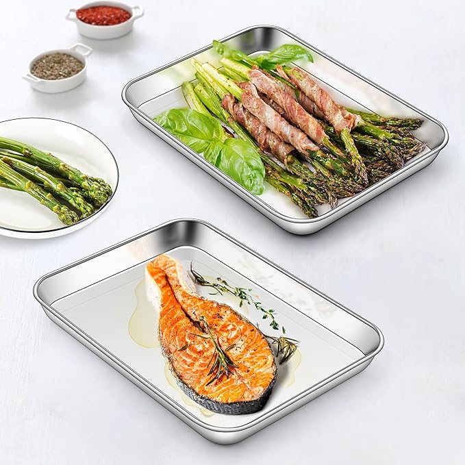 Homikit 2 Pack Baking Sheet, 9 x 7 Inches Stainless Steel Cookie Tray Set - Image 4