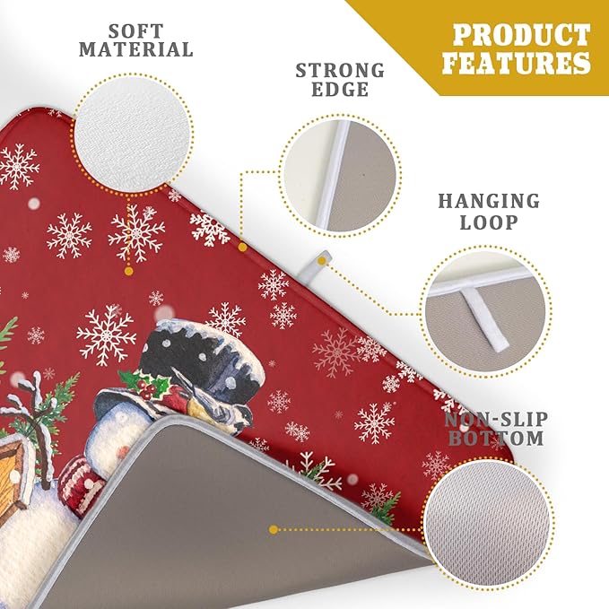 Winter Snowman Dish Drying Mat Red Bird Microfiber Dish Pad 18x24 Inch - Image 4