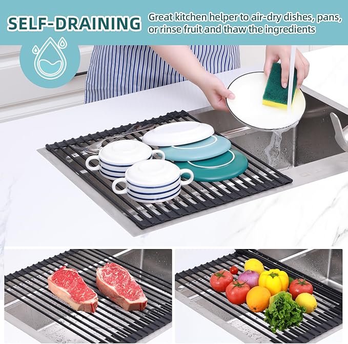 Ohuhu Roll Up Dish Racks, 16.5" L x 13" W Over The Sink Dish Drainer Drying - Image 3