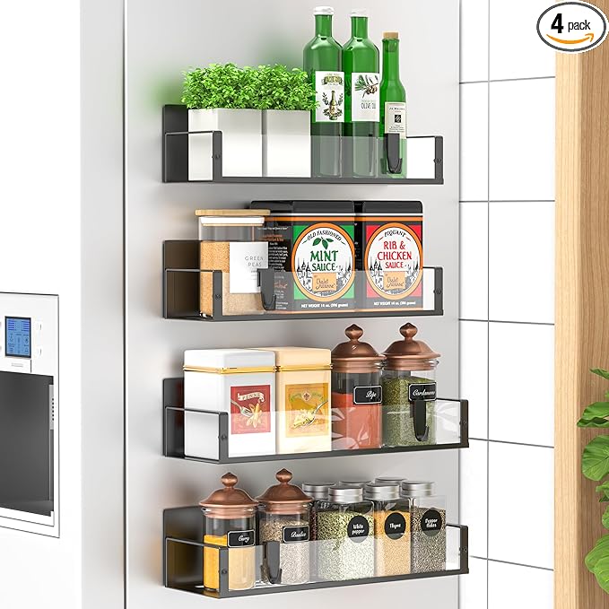 HuggieGems 4 Pack Magnetic Spice Storage Rack Organizer by HuggieGems