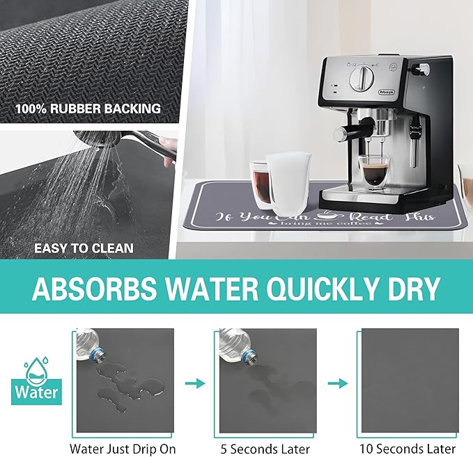 Coffee Bar Mat for Countertops 23inx15in, Absorbent Hide Stain Anti-Slip Cafe - Image 4